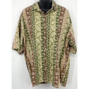 Pau Hana Hawaii Men XL Extra Large Short Sleeve Button Shirt Tropical Green Red